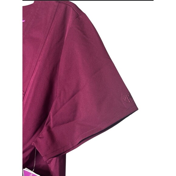 Healing Hands Purple Label Jordan Triple Needle Mock-Wrap Scrub Top 2X Wine - Picture 3 of 9